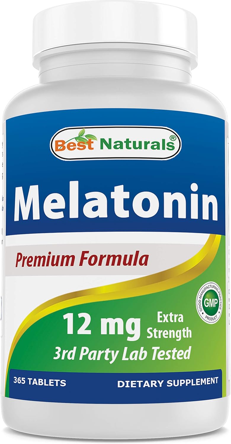 Melatonina 12 mg Best Naturals - Suplemento para dormir 365 ct