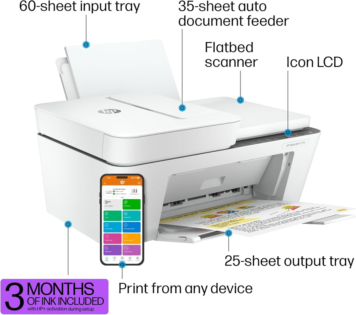 Impresora Multifuncional HP DeskJet 4255e, Incluye 3 meses de tinta