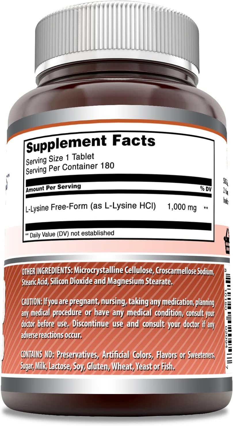 Suplemento L-Lisina 1000mg Amazing Formulas 180 Tabletas