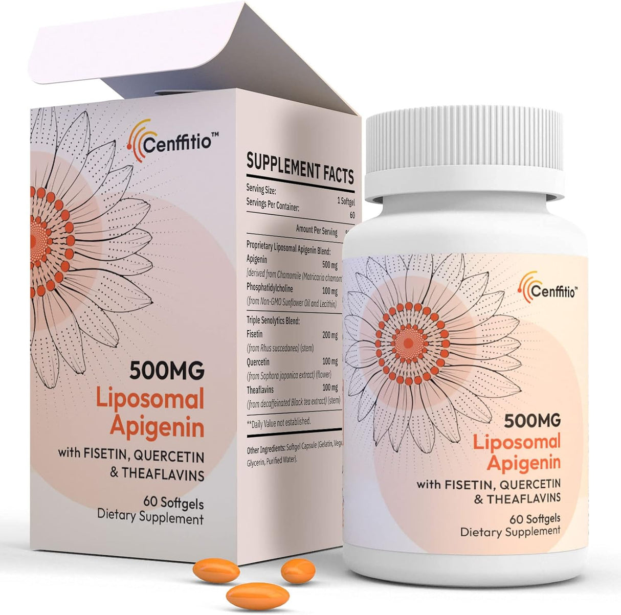 Cápsulas blandas de apigenina liposomal de 500 mg Cenffitio