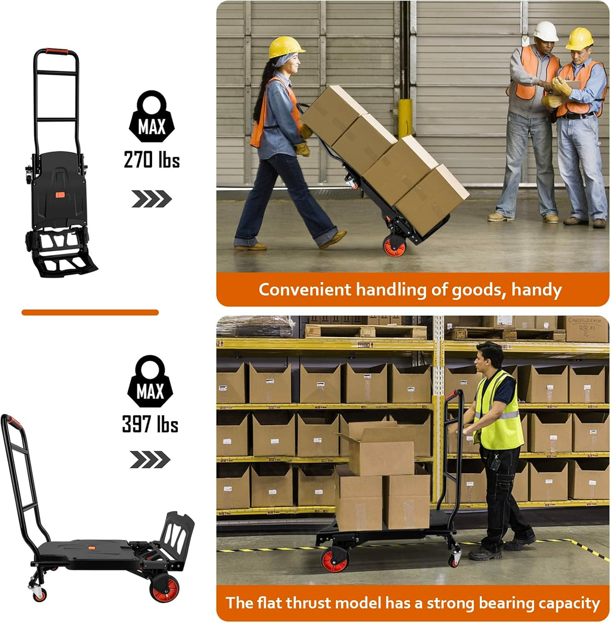 Carretilla Plegable, Heavy Duty, Capacidad 440lbs, Modelo 2en1