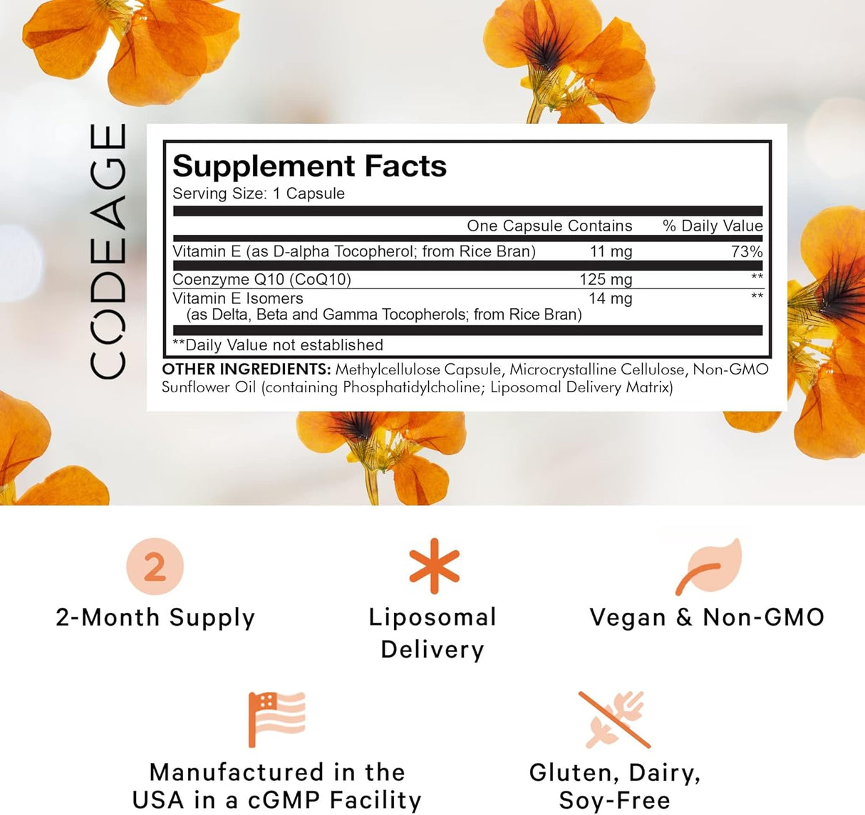 Suplemento liposomal CoQ10 Isómeros de vitamina E 125 mg