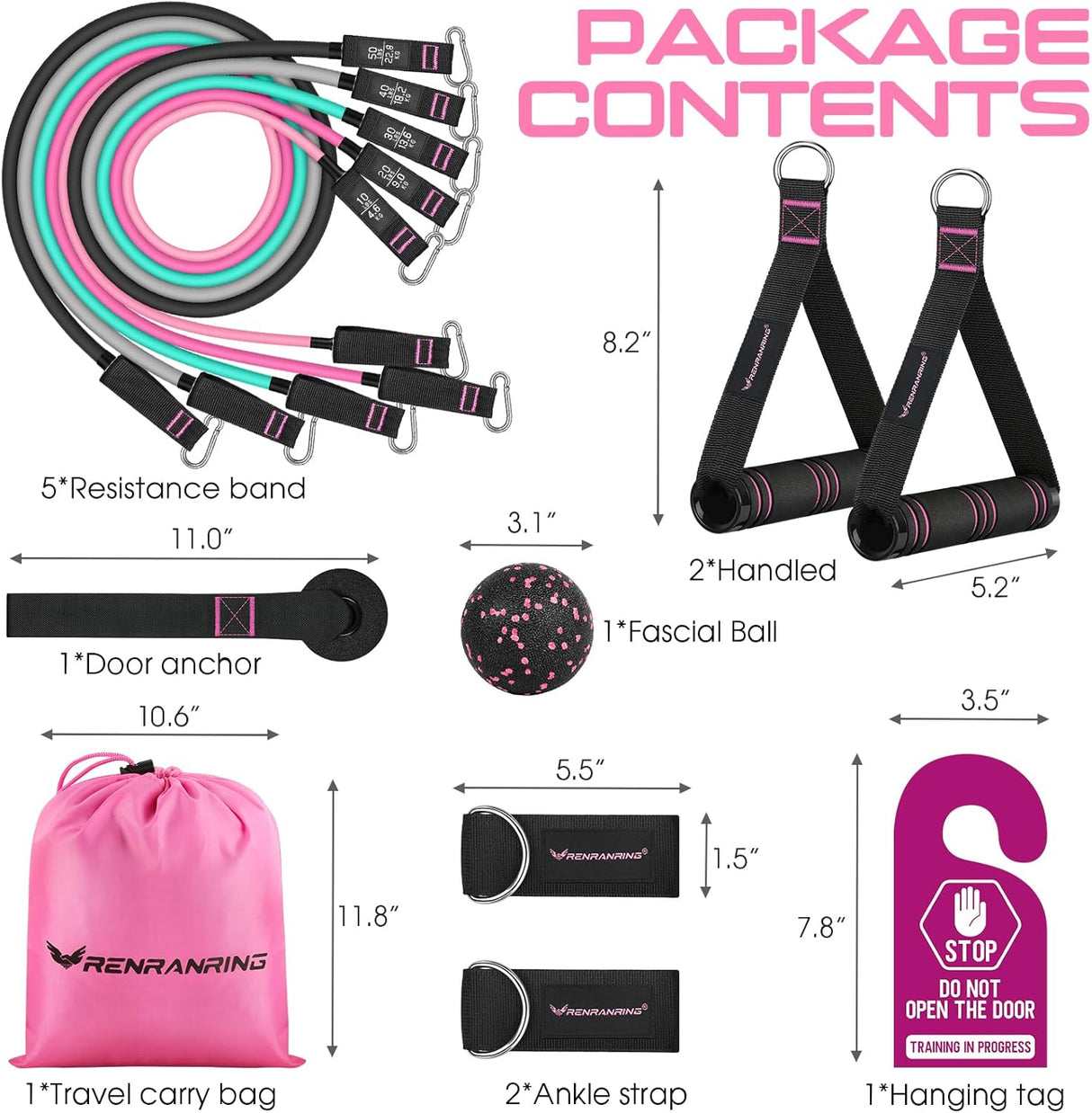 Bandas de resistencia 150 lbs con asas y correas de tobillo