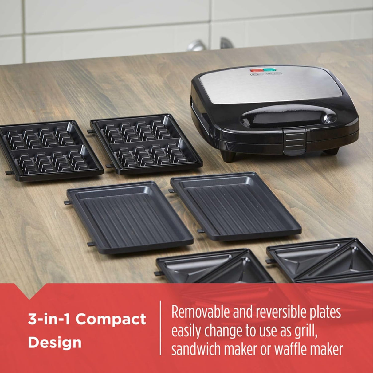 Waffle Iron 3 en 1 BLACK+DECKER, Placas Removibles WM2000SD