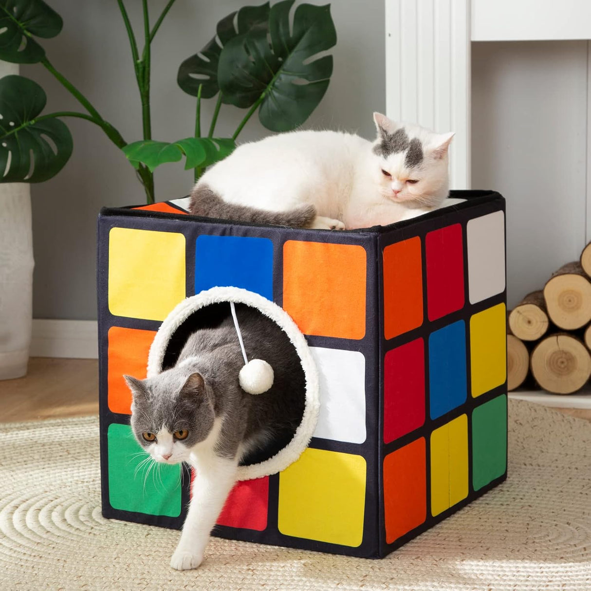 Casa para gatos LUCKITTY con cojines reversibles y juguete