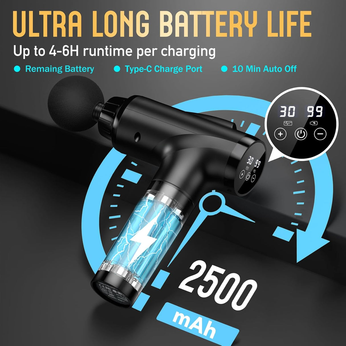 Masajeador profundo eléctrico, alta intensidad, 9 accesorios, modelo.