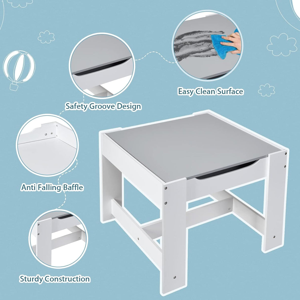 Juego de mesa y silla para niños 3 en 1 con cajón Costzon