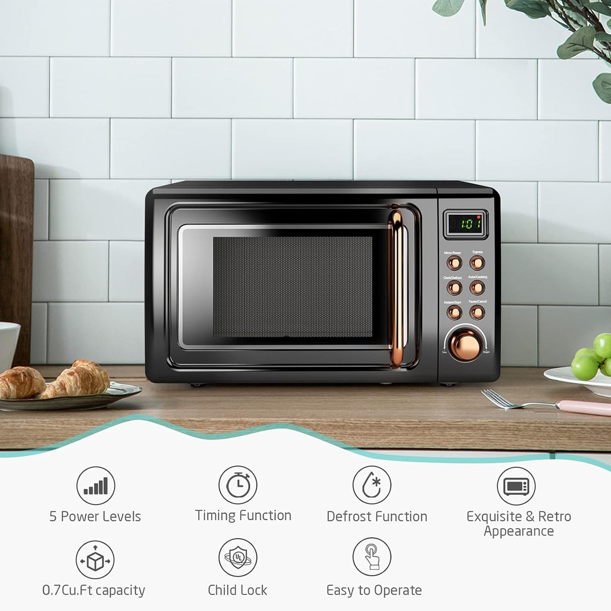 Microondas Retro SIMOE 0.7 Cu Ft, 700W, 8 Programas, 10 Turntable