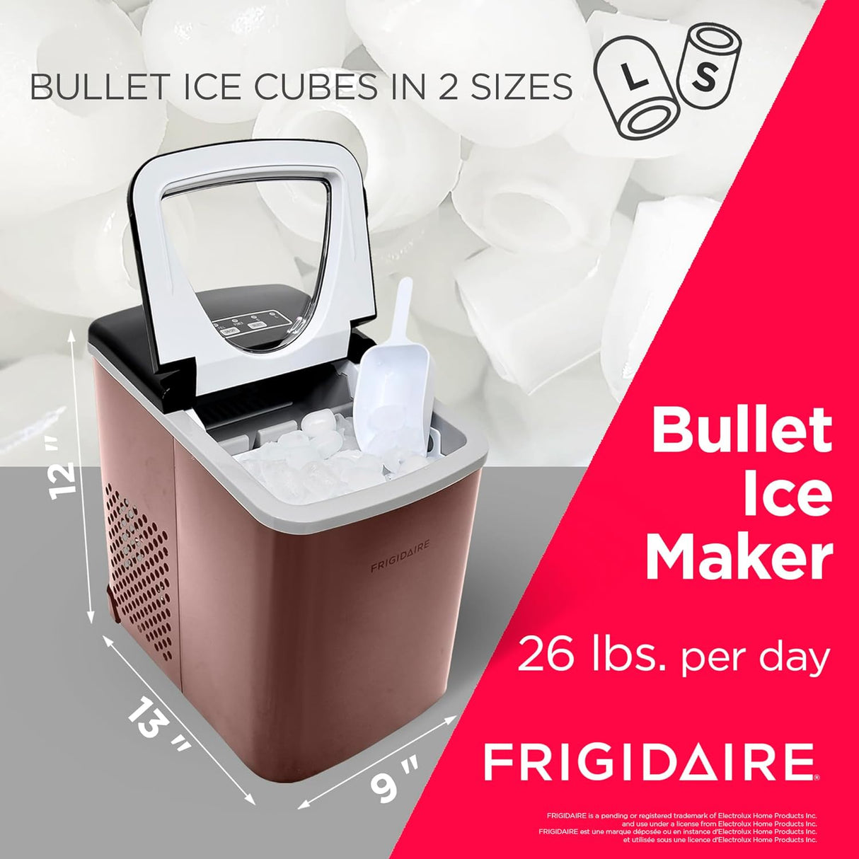 Máquina de Hielo Frigidaire, 26lb/día, modelo EFIC117-SSCOPPER