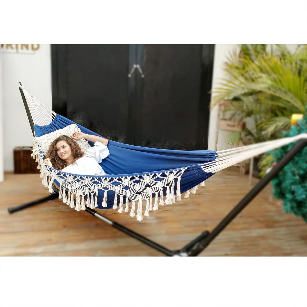 Hamaca Anyoo Garden Algodón Deluxe con Tassels, 450lbs