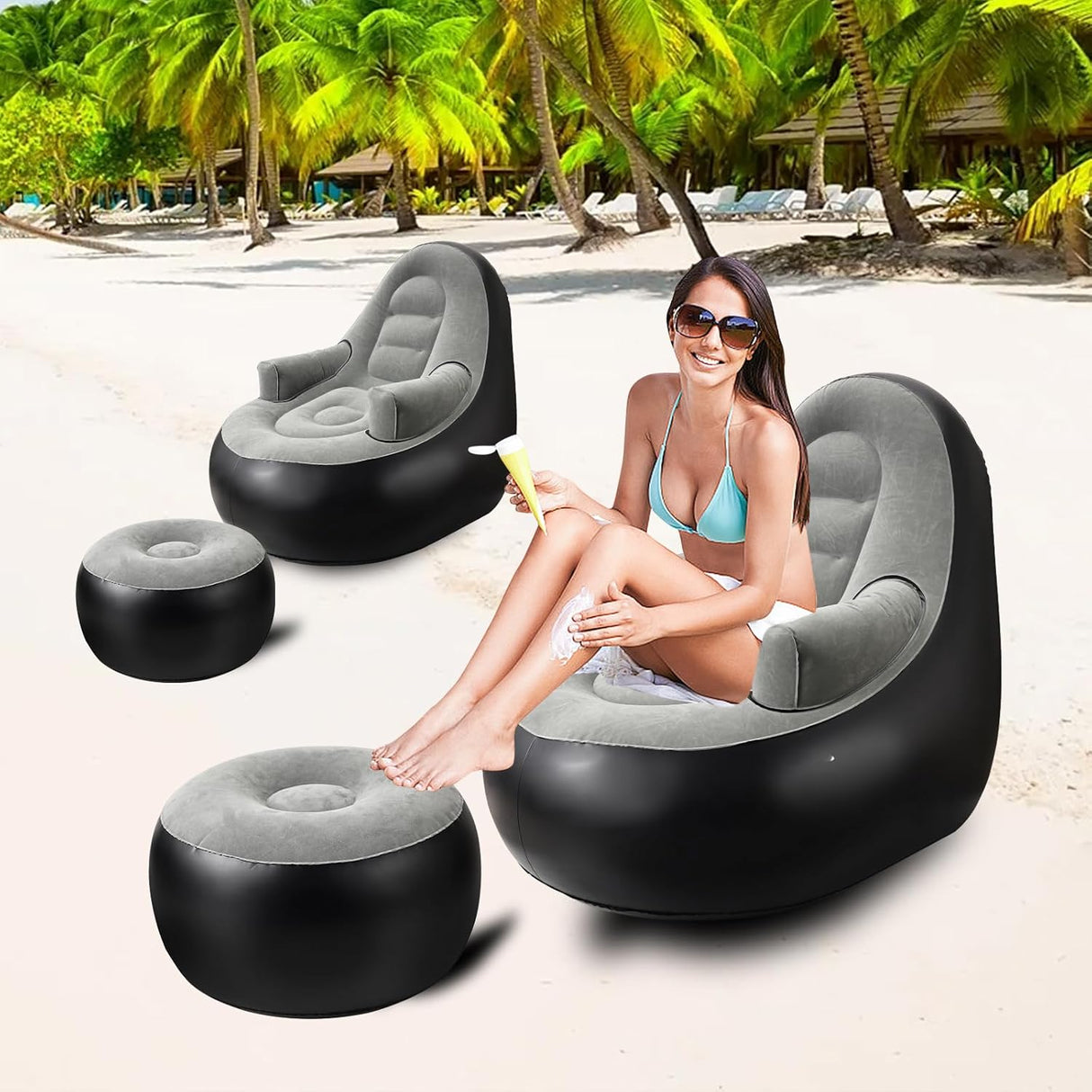 Sofá Inflable con Reposabrazos y Otomana, Ideal para Camping