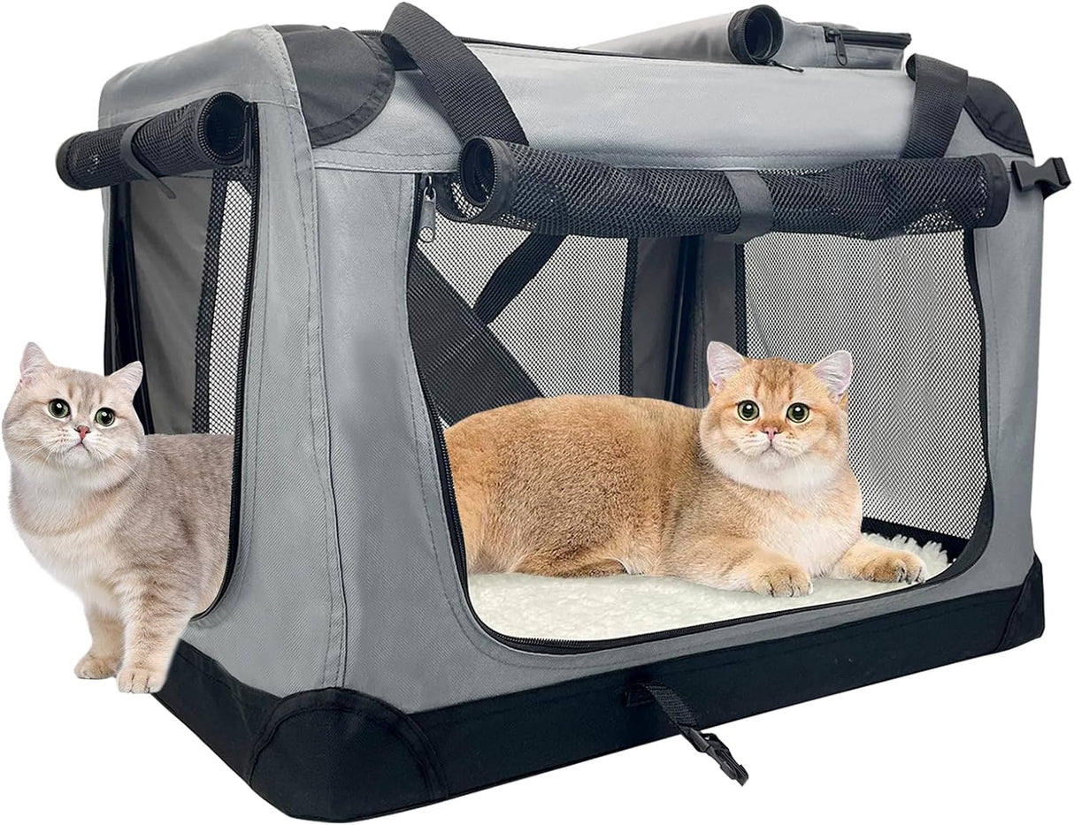 Transportín Grande para 2 Gatos, Fhiny, Plegable y Duradero
