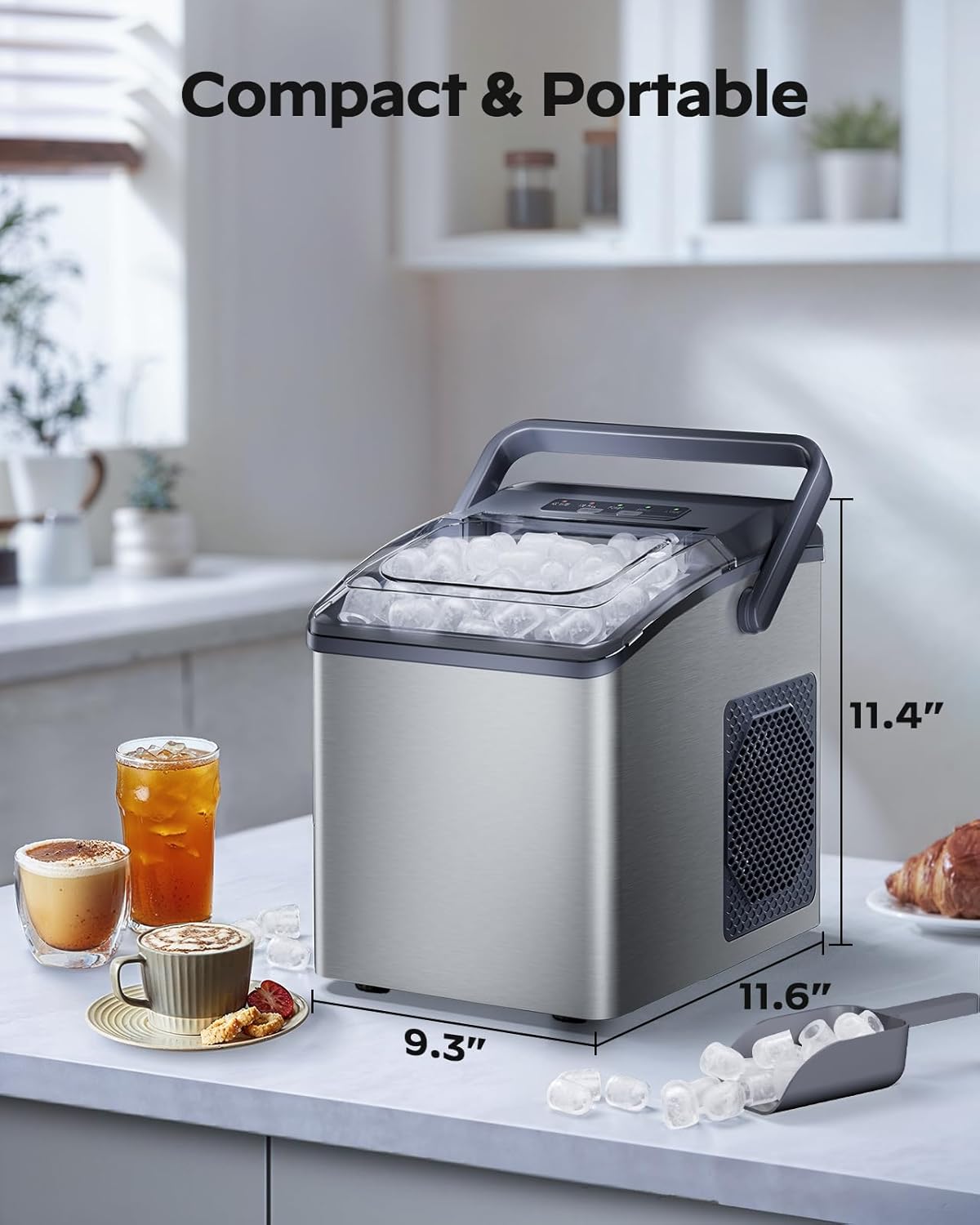 Máquina de Hielo Portátil, 26 lbs/día, 9 Cubos en 6 Min.