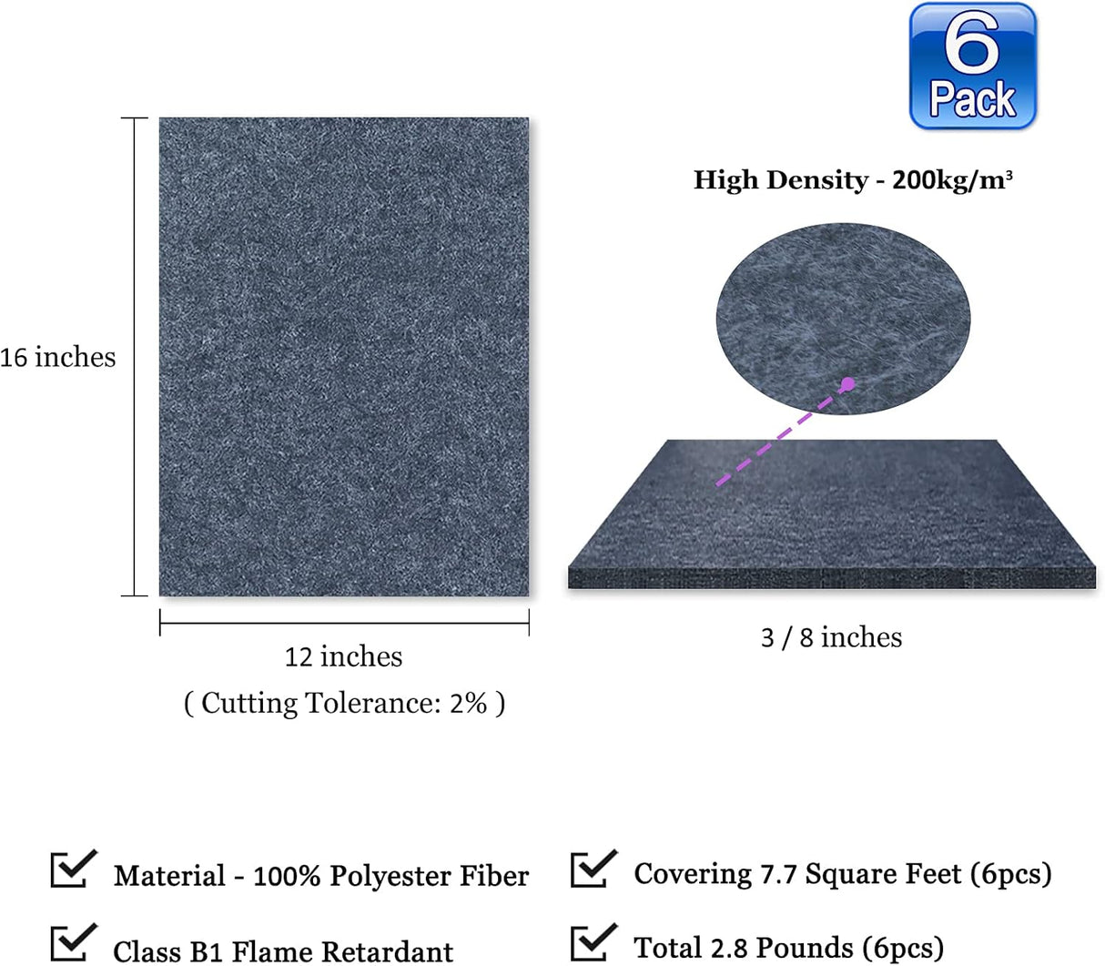 Paneles Acústicos BXI 16x12x3/8 Alta Densidad 6 Pack
