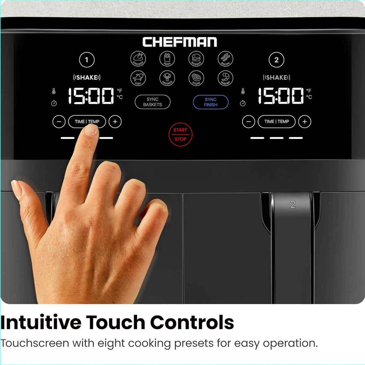 Freidora de aire Chefman TurboFry Touch, Doble capacidad.