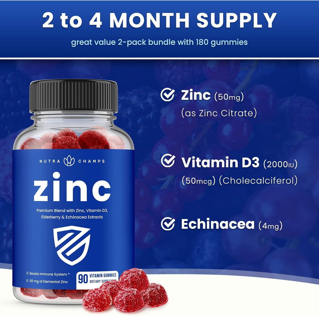 Suplementos Gomitas de zinc de 2 pack apoyo inmunológico