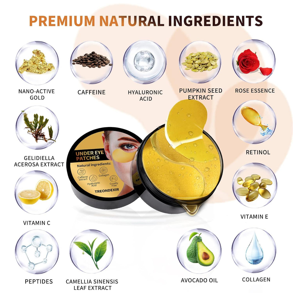 Máscaras de ojos de oro de 24 quilates para ojeras