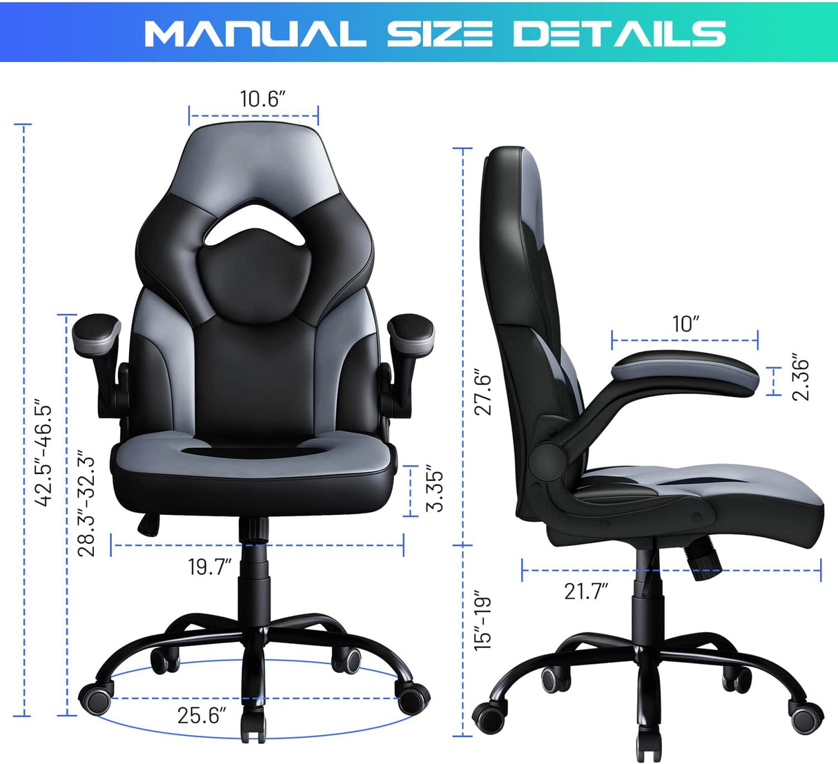Silla Gaming ergonómica de cuero, Negro QSCH Wonder Comfort