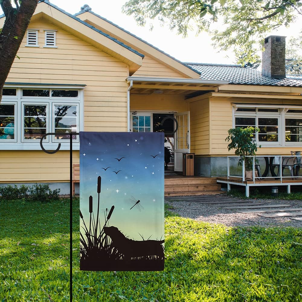 Bandera de Jardín Silueta Perro Vizsla Libélula Verano