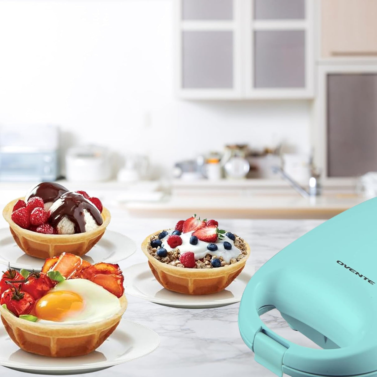 Máquina de Waffles OVENTE, 520W, Antiadherente, WMB2405BL