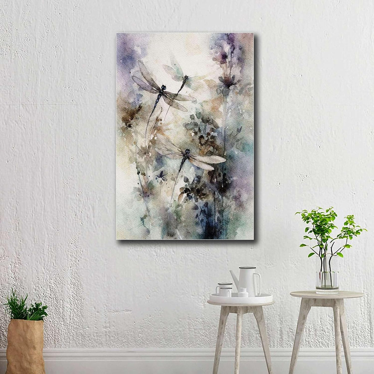 Póster lienzo libélula acuarela lavanda arte pared 16x24 sin marco