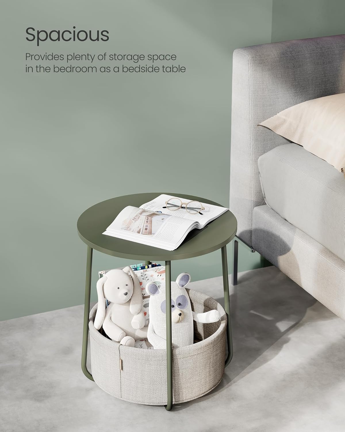 Mesa de Noche Moderna con Canasta de Tela, Modelo ULET223C80