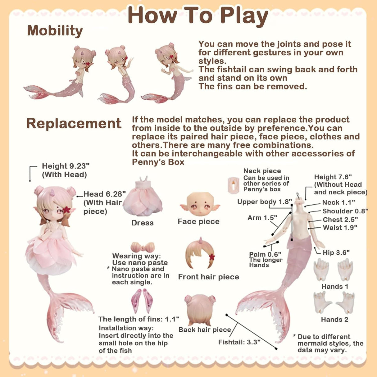 Muñeca BJD en caja sorpresa, Kawaii Penny, Sirena 1/12 coleccionable