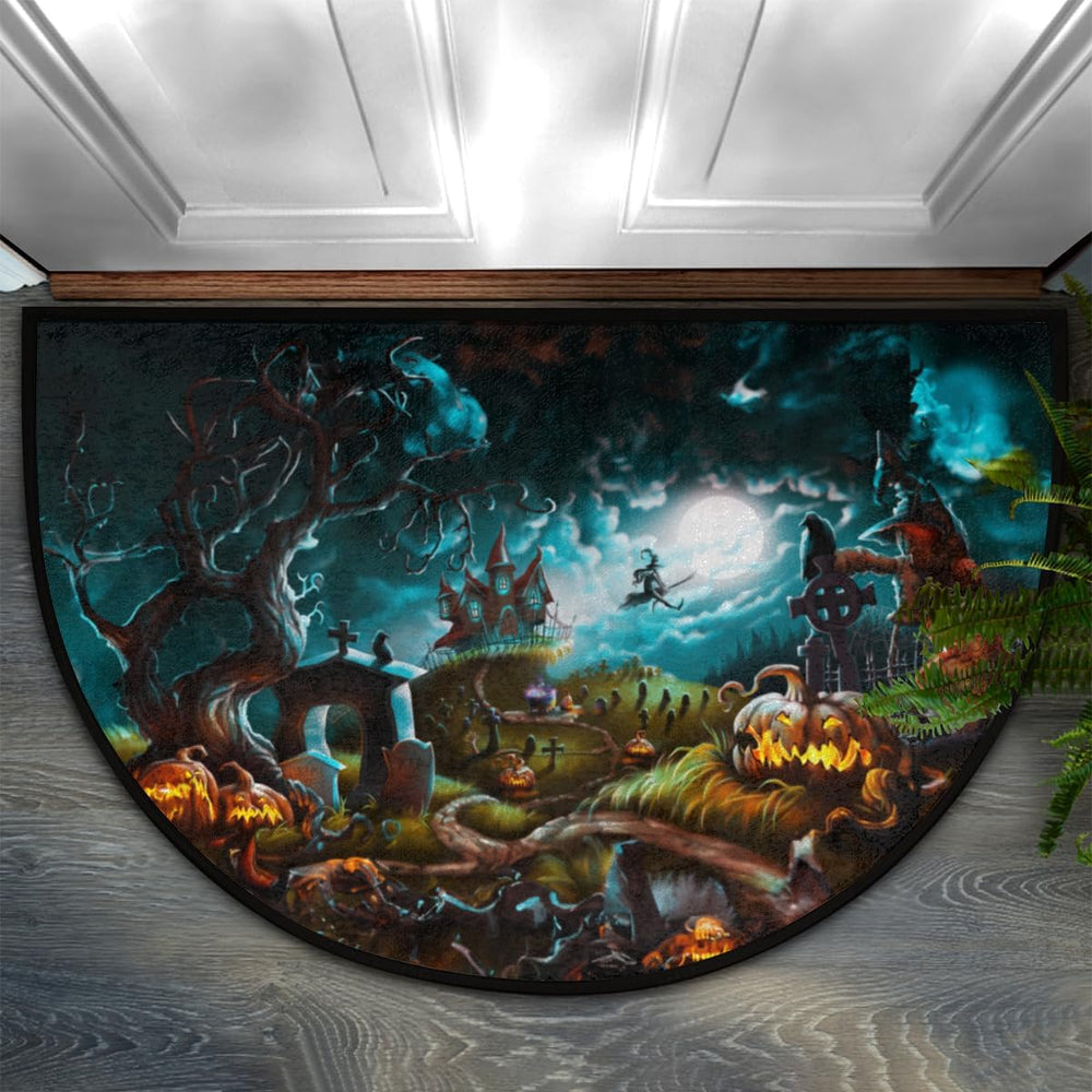 Felpudo Semicircular Halloween, Absorbente y Lavable, Modelo 2023