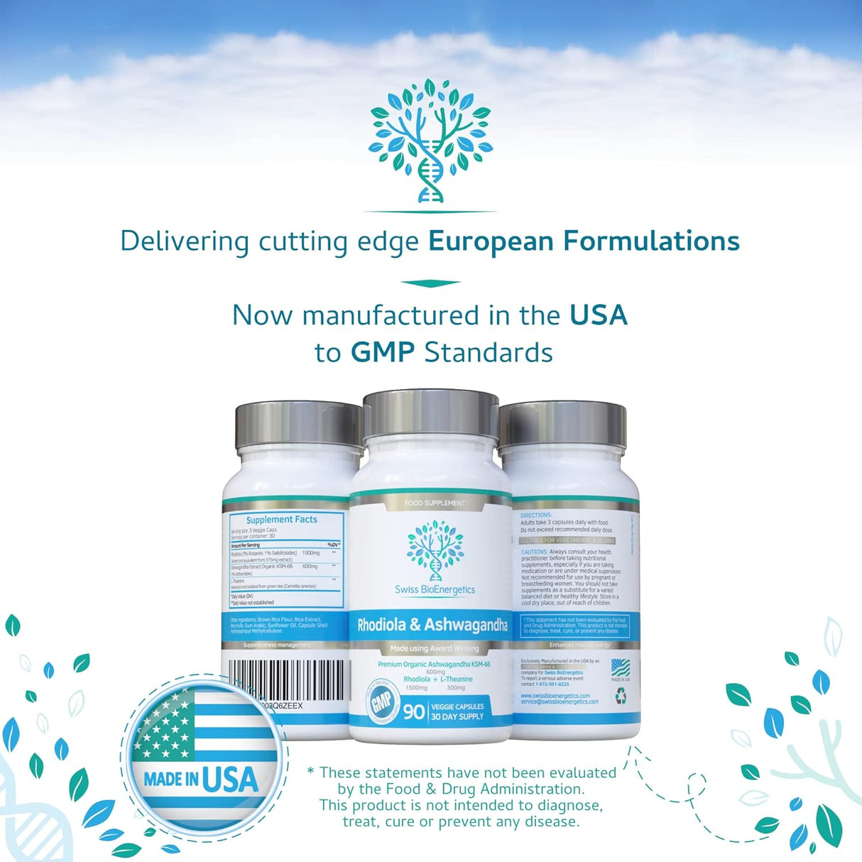 Rhodiola y Ashwagandha KSM-66 600mg - Adaptógeno Natural