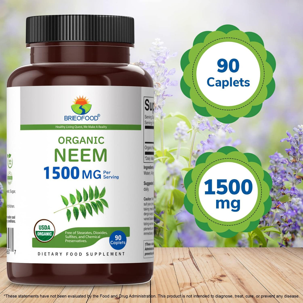 Suplemento Neem orgánico 1500 mg 45 porciones vegetariano