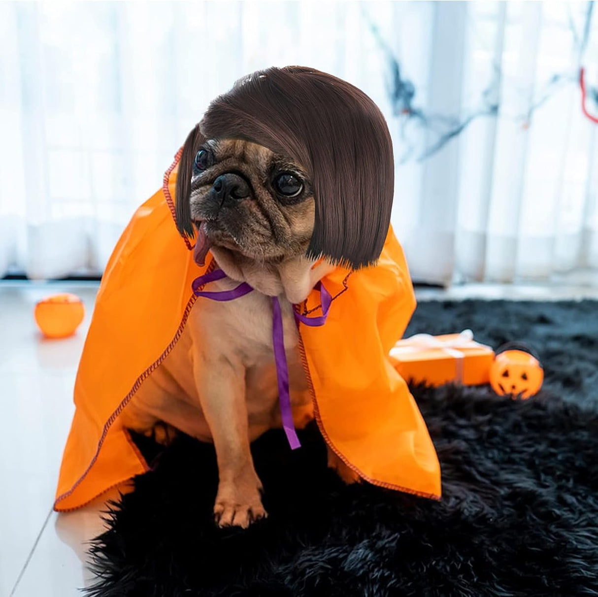Cobee Divertida peluca de cosplay para perros y gatos, peluca ajustable para mascotas, disfraz divertido para mascotas, disfraz para perros pequeños, medianos y grandes, decoraciones de disfraces para Halloween, Navidad, fiestas, festivales