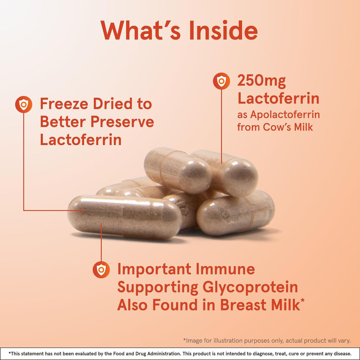 Suplemento Lactoferrina 250 mg, Modelo LACFE, 60 cápsulas