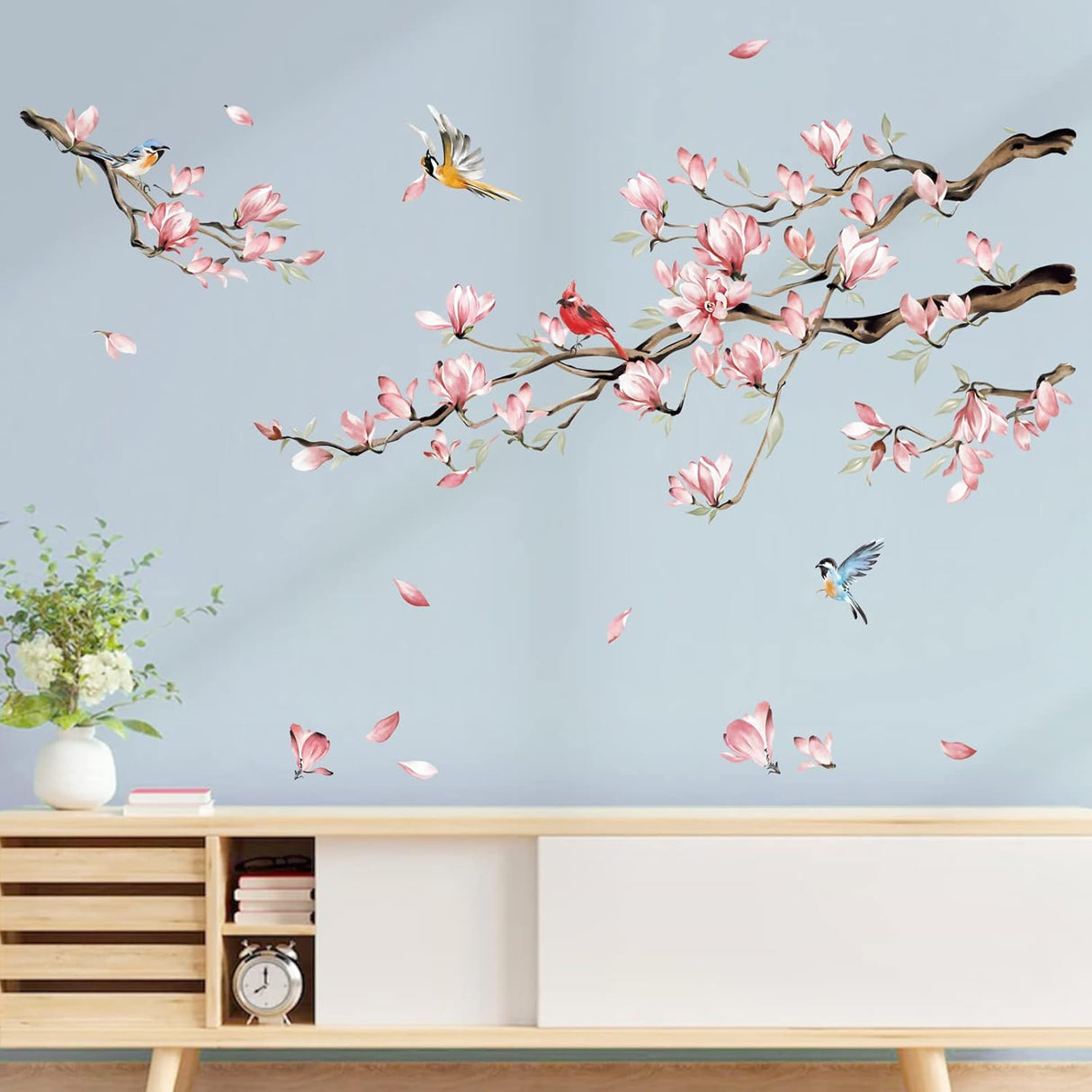 Decalmile Vinilos de Pared Flores Magnolia y Pájaros