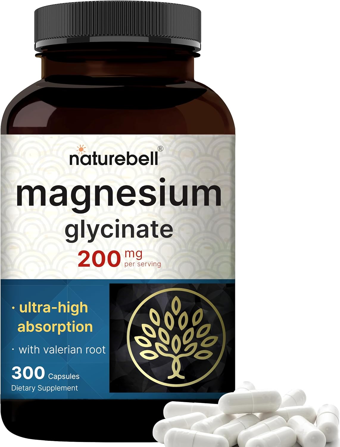 Magnesio Glicinato Puro, 300 Cápsulas, Alta Absorción, No GMO