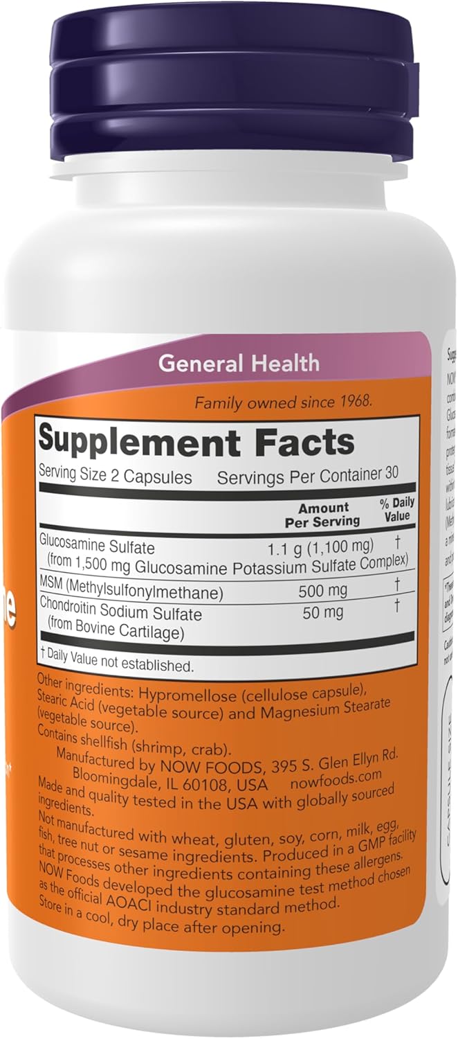 Suplemento de Glucosamina, NOW, Salud Articular, 60 Capsulas