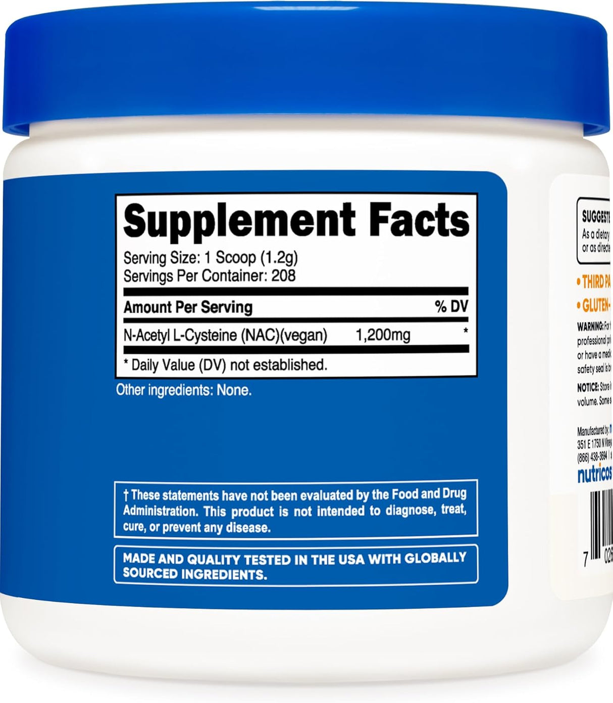 Nutricost NAC en Polvo 250g - Vegano, No GMO, Sin Gluten