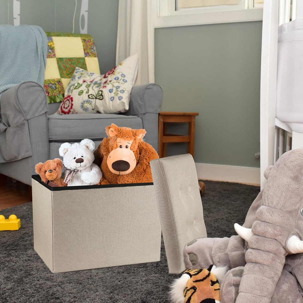 Otoman plegable con almacenamiento y reposapiés 17x13x13 pulgadas