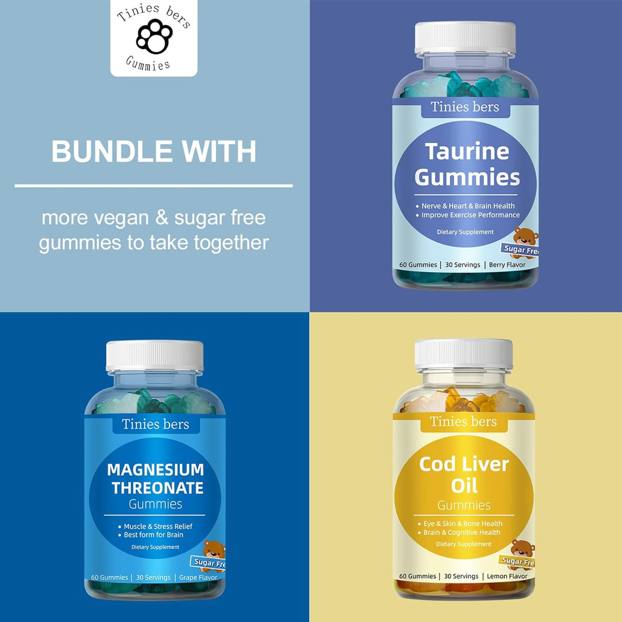 Gomitas de taurina de 1000 mg, sin azúcar para adultos