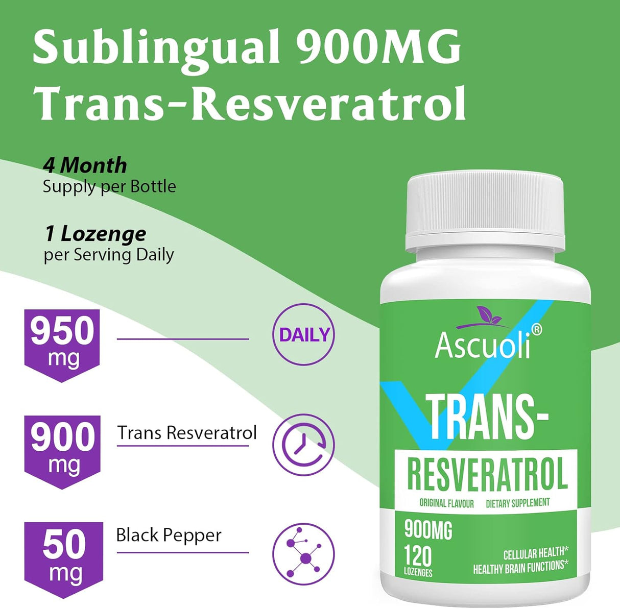 Suplementos Sublingual Trans-Resveratrol Pureza 99% 120 und