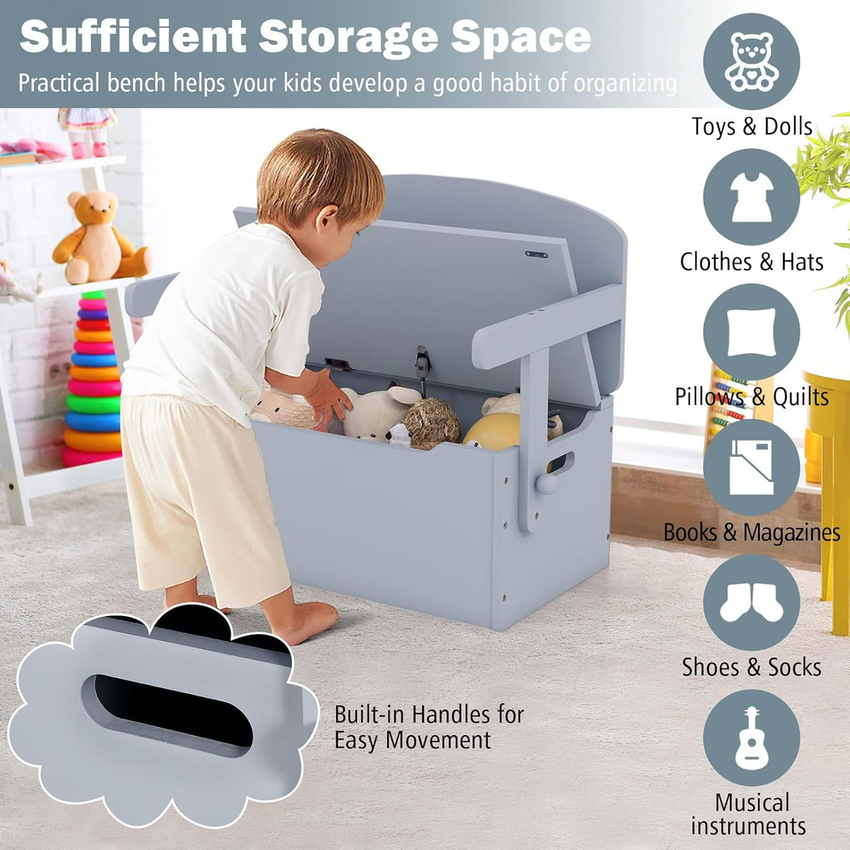 Banco de almacenamiento de juguetes convertible mesa y silla