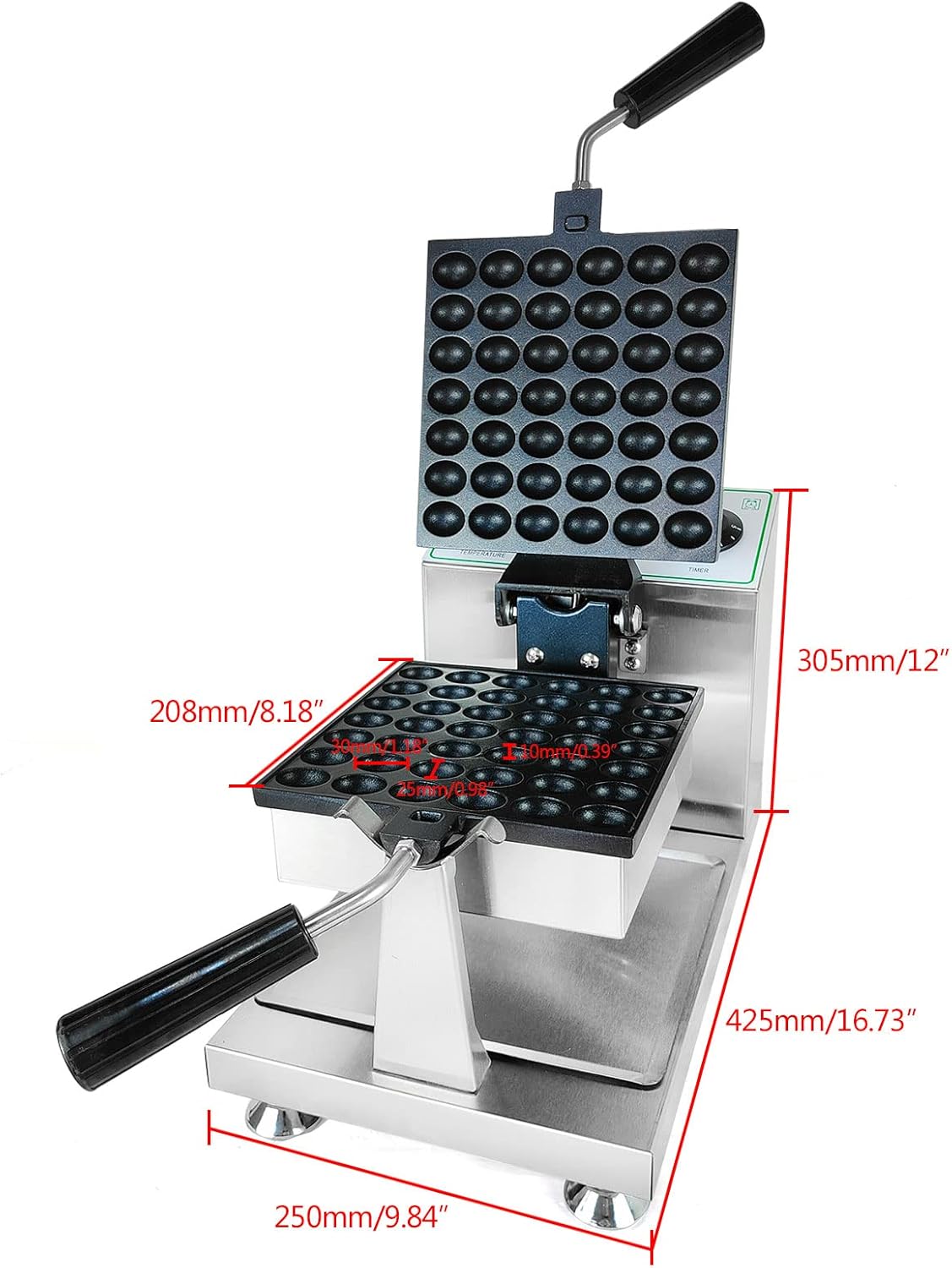 Máquina de Waffles Bubble, 1200W, Teflón, 122-572℉, Comercial