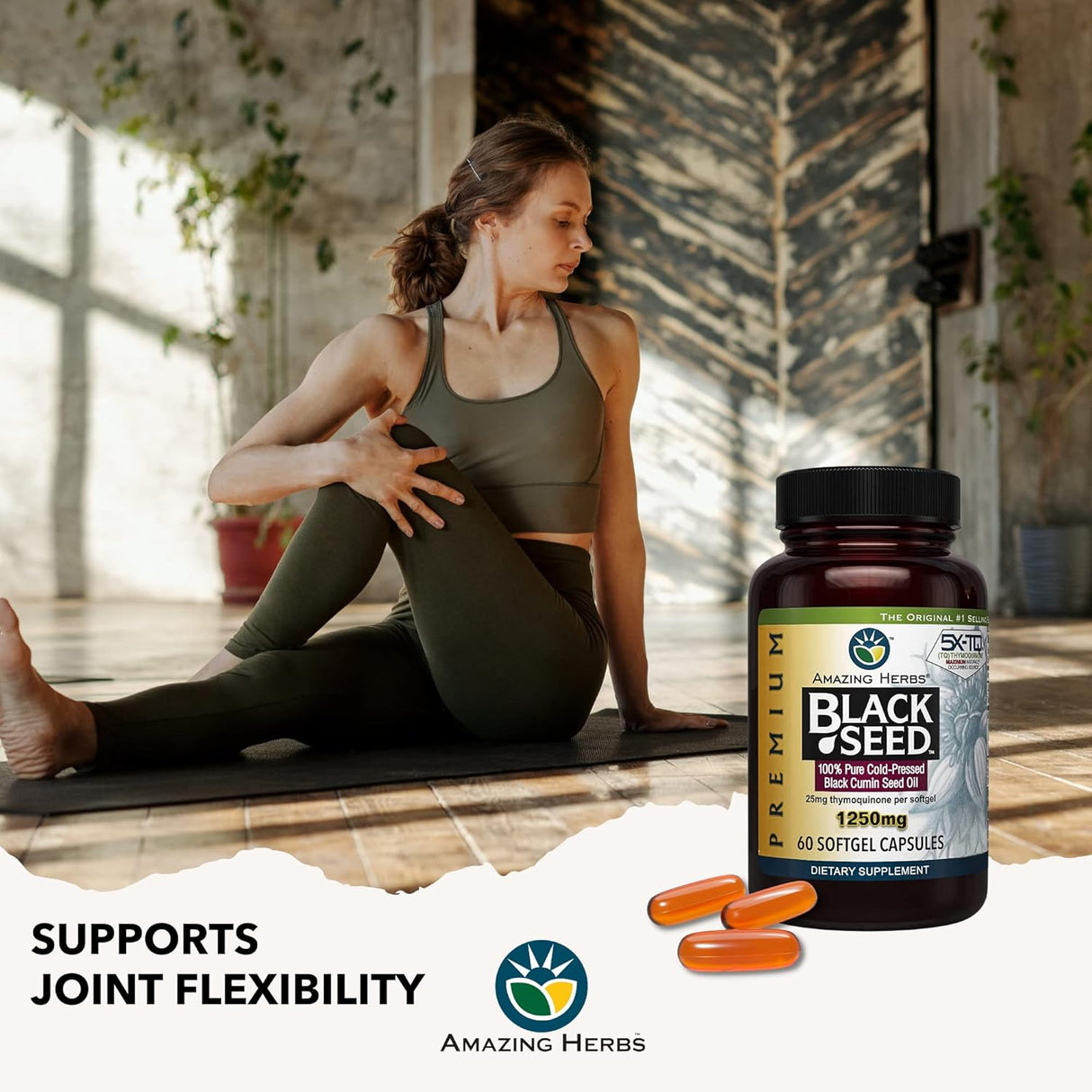 Cápsulas de Aceite de Semilla Negra Amazing Herbs 1250mg 60ct