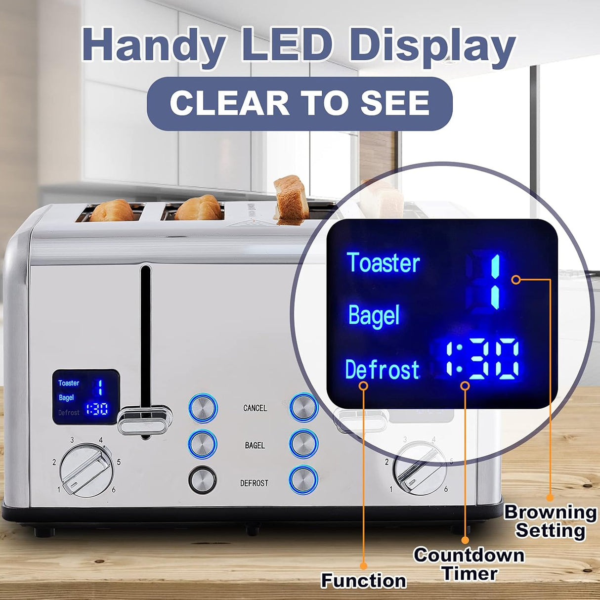 Tostadora 4 ranuras 6 niveles con bandeja recolectora