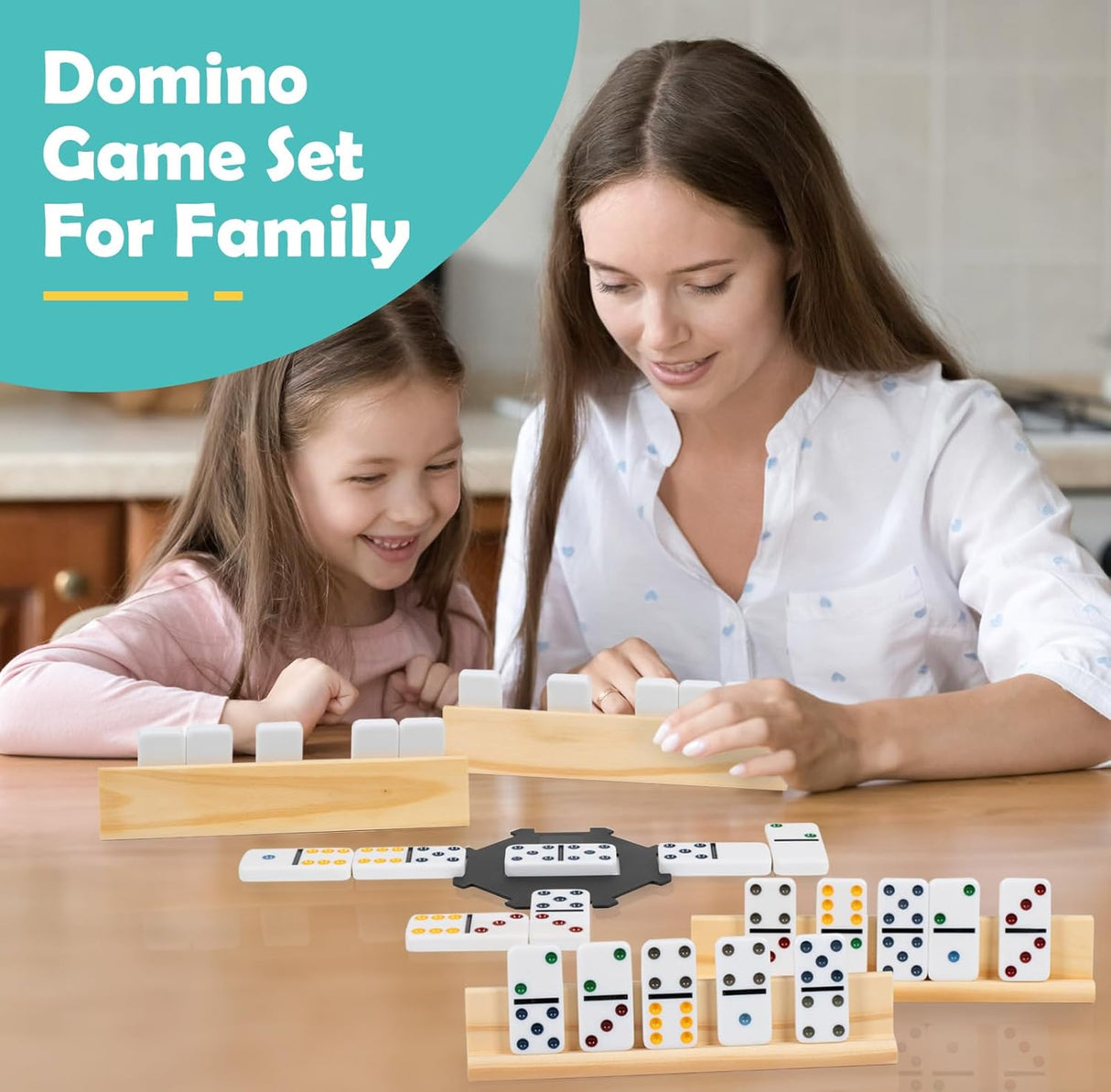 Dominó DAILYLIFE para Niños, Doble 6, 28 Fichas, 4 Trays