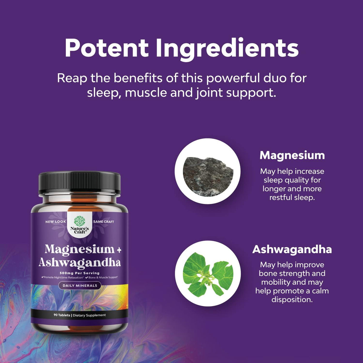 Suplemento Glicinato de magnesio 500 mg y Ashwagandha