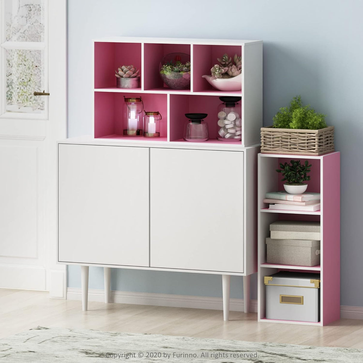 Estantería reversible con 5 cubos - Furinno 11069WH/PI