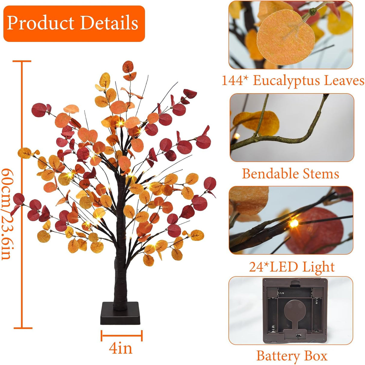 Árbol de Eucalipto Artificial con Luz LED - Decoración Otoño