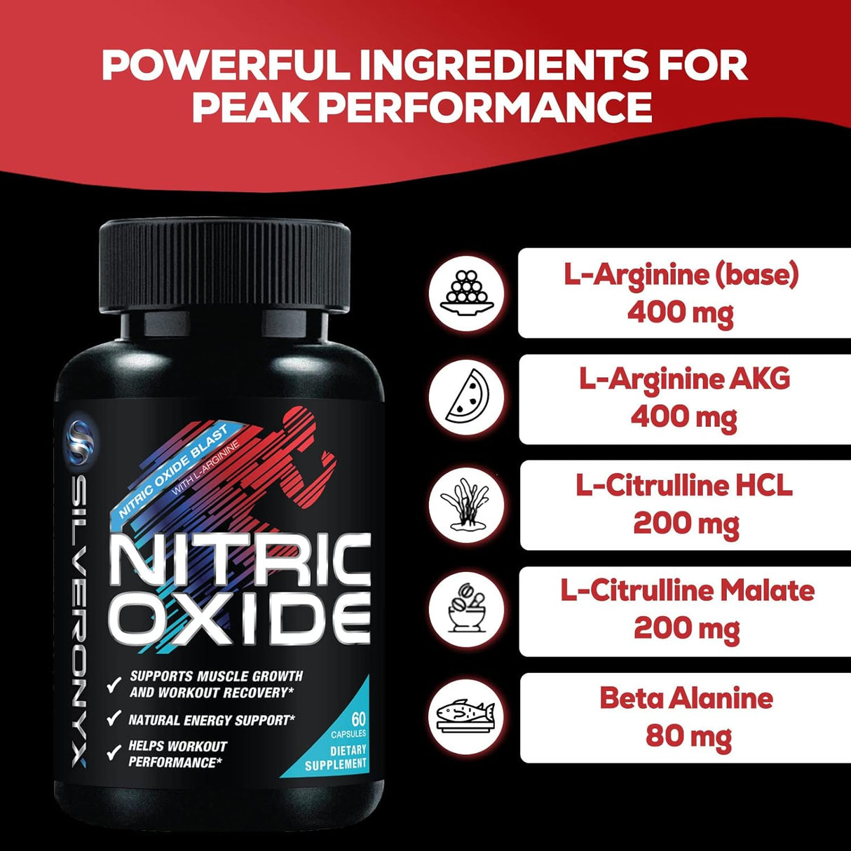 Suplemento Nitric Oxide Extra Fuerte - L Arginina 60 Cápsulas