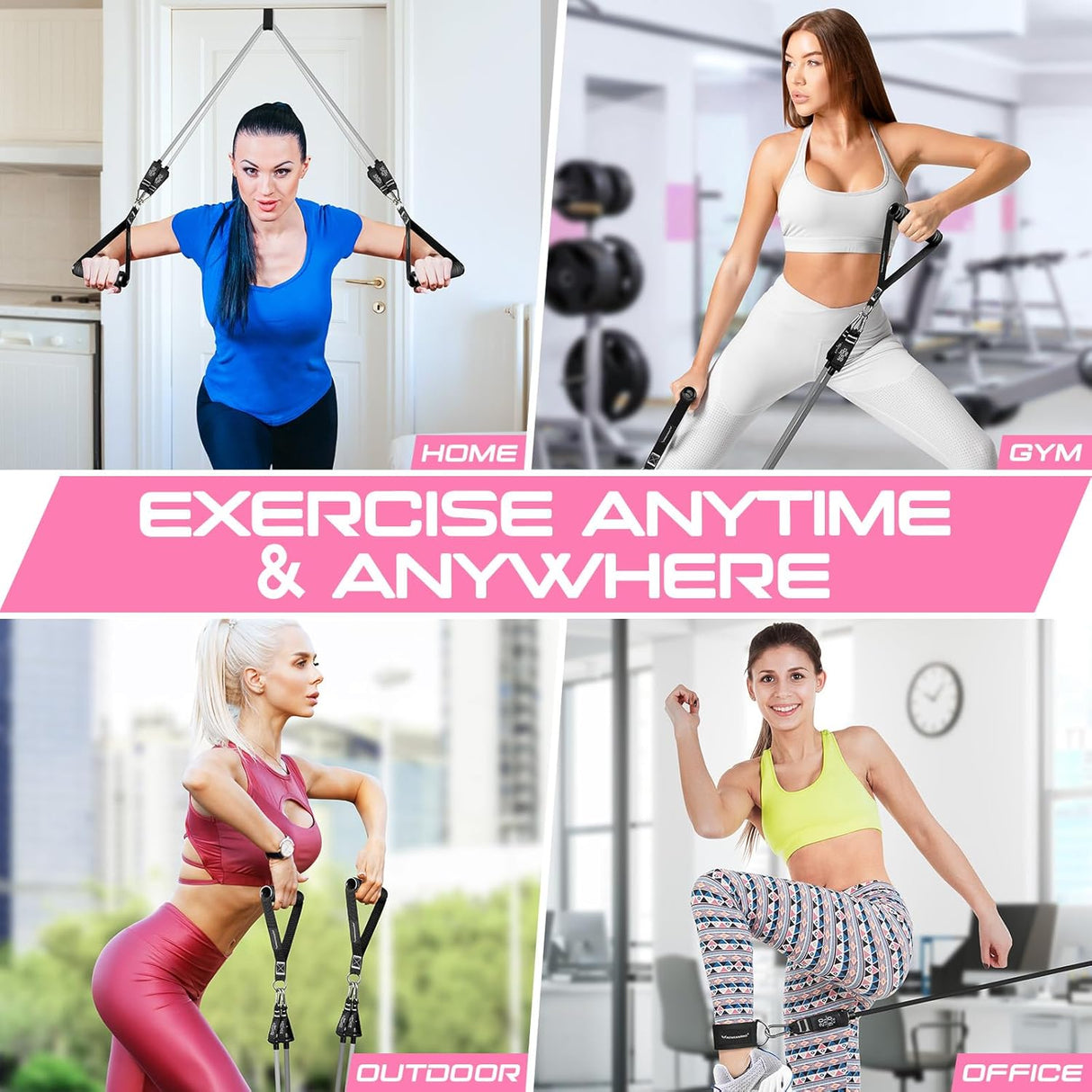 Bandas de Resistencia 150 lbs con Asas y Tobilleras Fitness