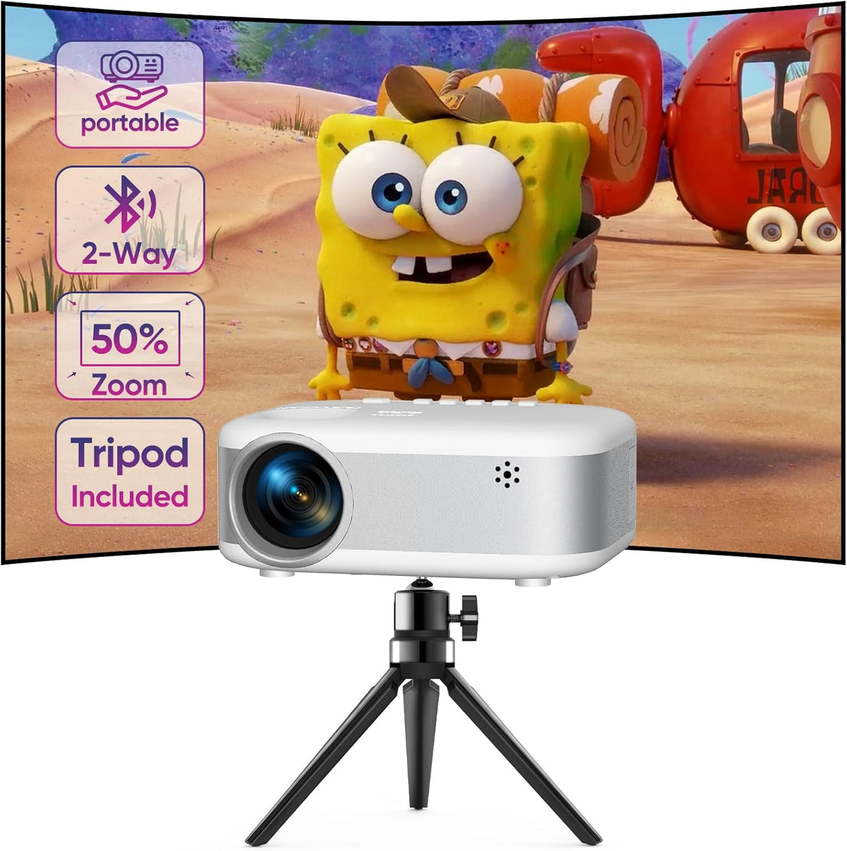 Proyector Mini PANSEBA 1080P HD Bluetooth, Tripode, 2024